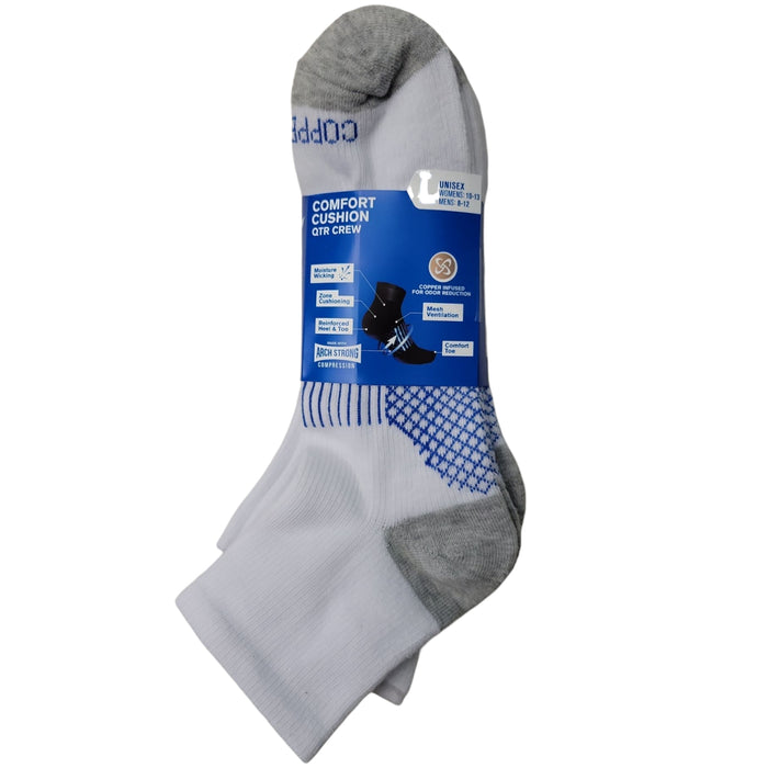 Copper Fit 4-Pack Unisex Compression Quarter Crew Sock