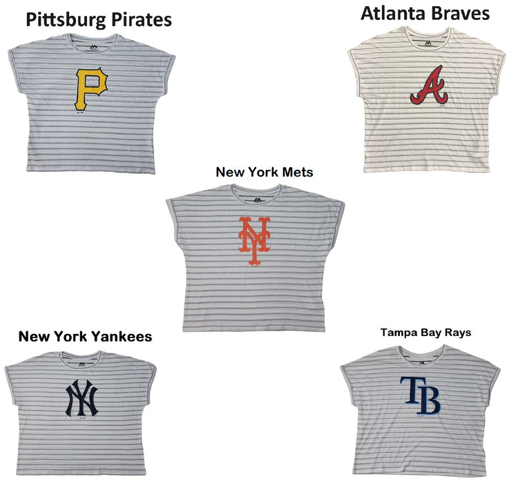 MLB Ladies Rolled Sleeve Soft Cotton Graphic Print Short Sleeve Crew Neck Tee