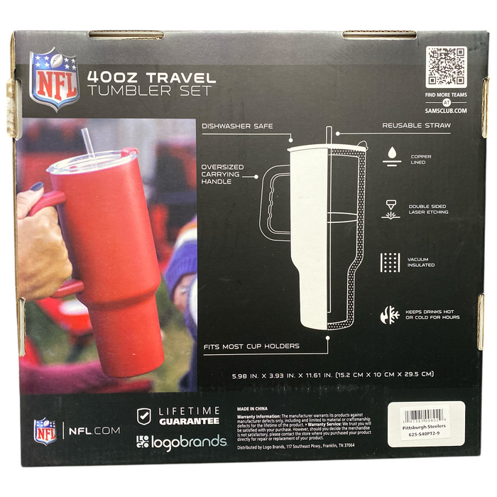 Logo Brands Officially Licensed NFL 40 oz. Tumbler 2-Pack, Pittsburgh Steelers