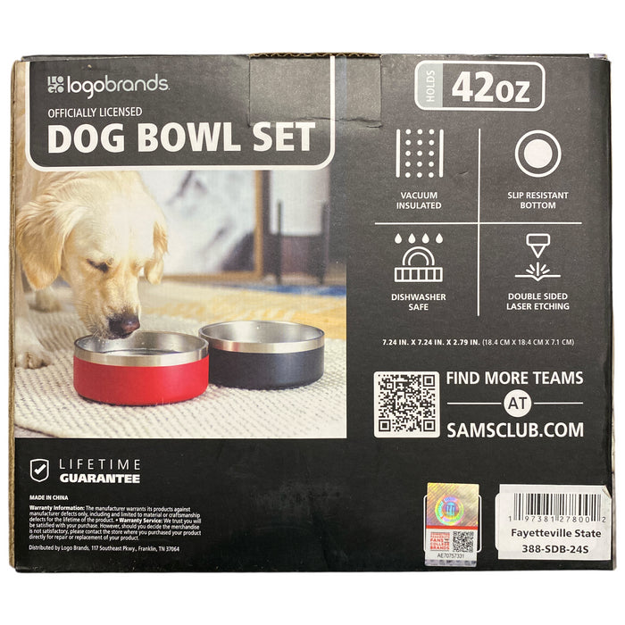 Logo Brands NCAA Double Walled Vacuum Insulated Stainless Steel Dog Bowl Set