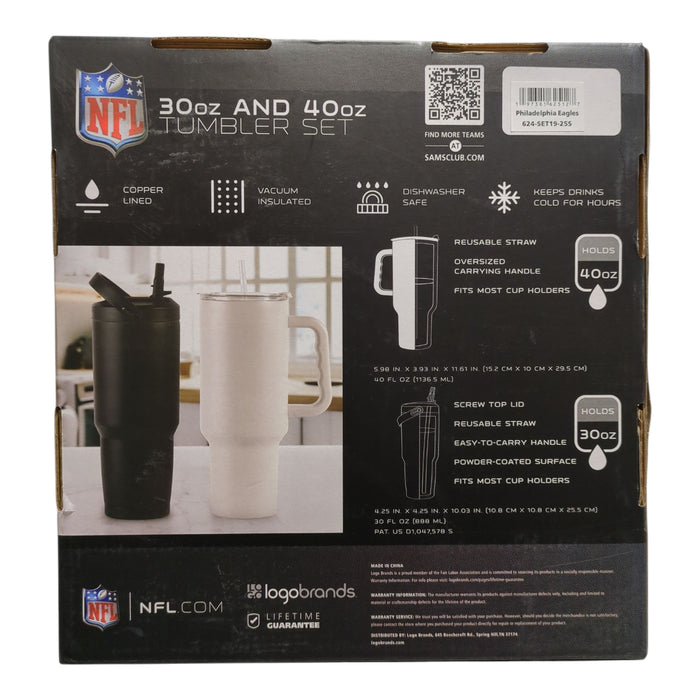 Logo Brands NFL Branded Powder Coated Stainless Steel Tumbler Set