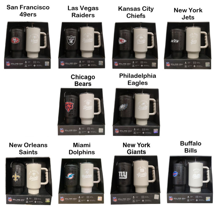 Logo Brands NFL Branded Powder Coated Stainless Steel Tumbler Set