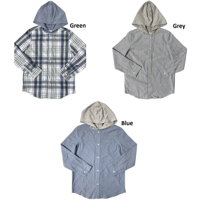 Lucky Brand Boys Hooded Long Sleeve Button Down Woven Shirt