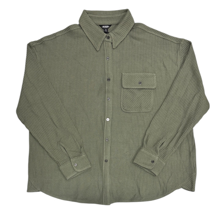 Buffalo Women's Long Sleeve Collared Button Up Waffle Knit Relaxed Top