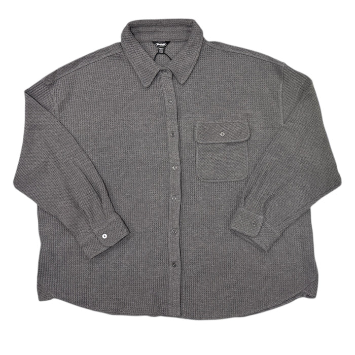 Buffalo Women's Long Sleeve Collared Button Up Waffle Knit Relaxed Top