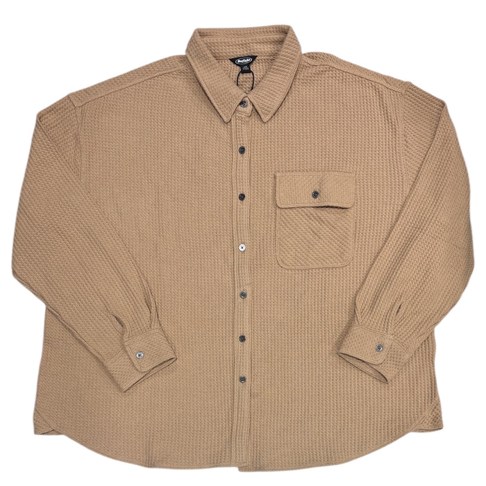 Buffalo Women's Long Sleeve Collared Button Up Waffle Knit Relaxed Top