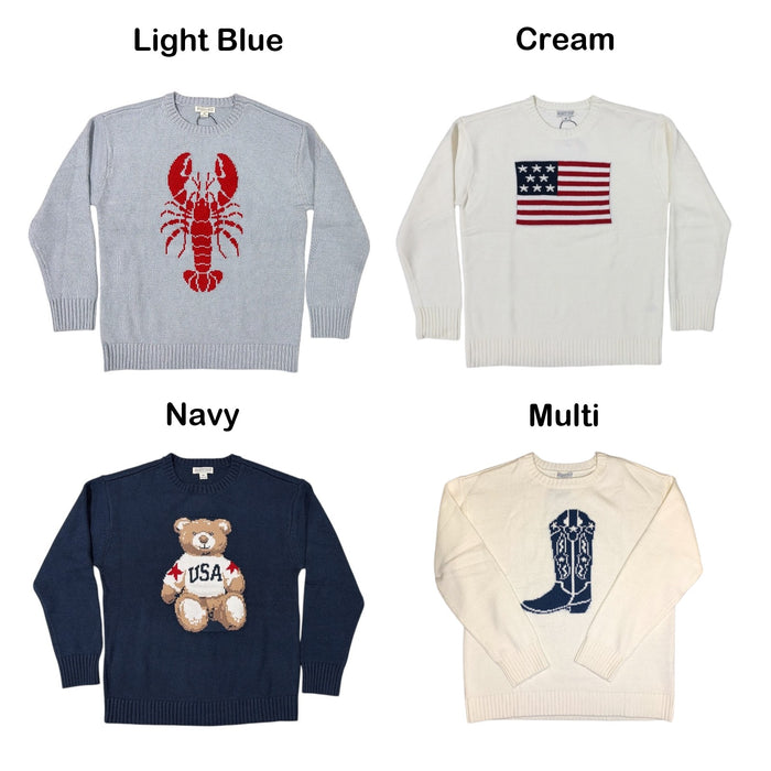 Mighty Fine Women's Midweight Crew Neck Easy Fit Americana Sweater