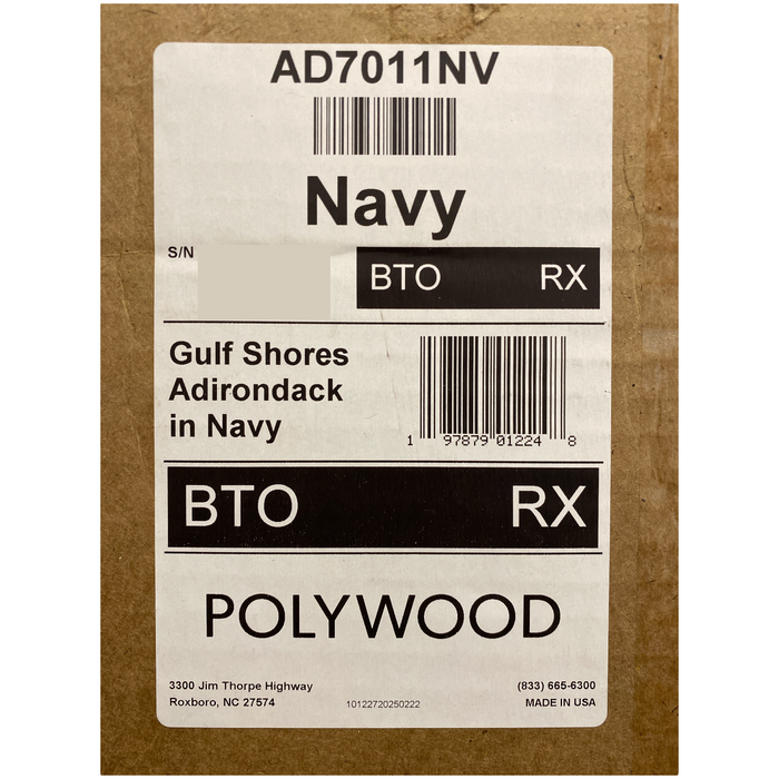 POLYWOOD Gulf Shores Adirondack Chair with Marine Grade Hardware, Navy