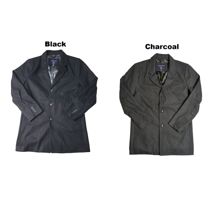London Fog Men's Lapel Collar 3 Button Closure Wool Blend Coat