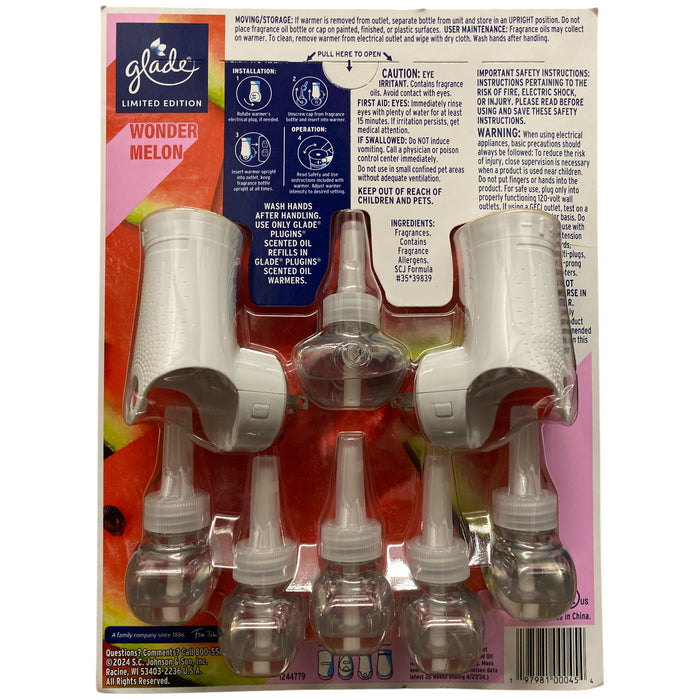 Glade Plug-Ins Scented Oil Set, 2 Warmers & 6 Refills, Wonder Melon Scent