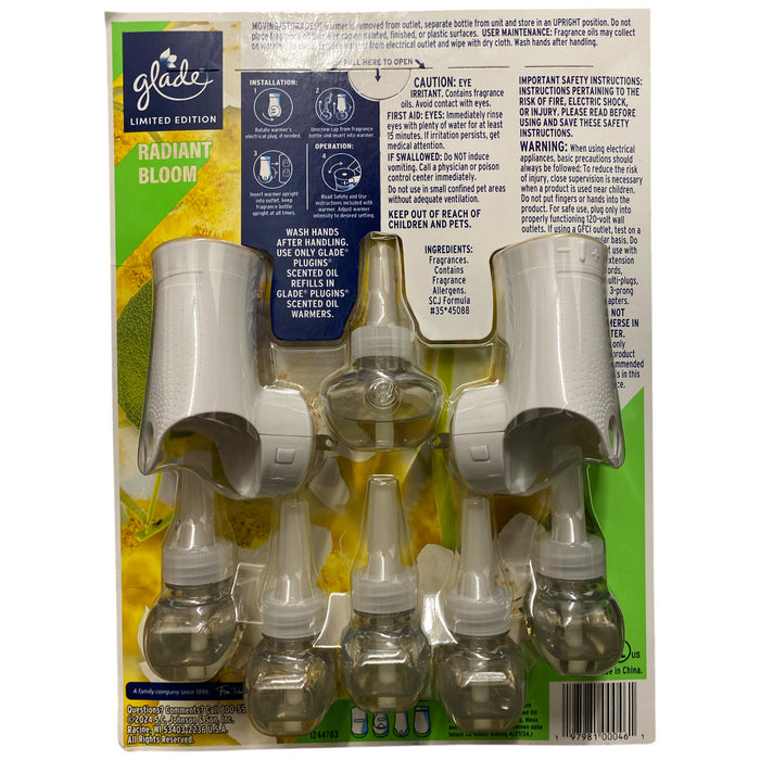 Glade Plug-Ins Scented Oil Set, 2 Warmers & 6 Refills, Radiant Bloom