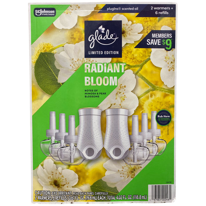 Glade Plug-Ins Scented Oil Set, 2 Warmers & 6 Refills, Radiant Bloom