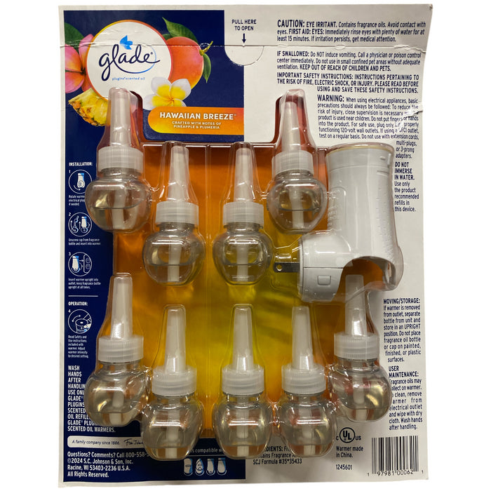 Glade Plugins Scented Oil Hawaiian Breeze, 9 Refills & 1 Warmer