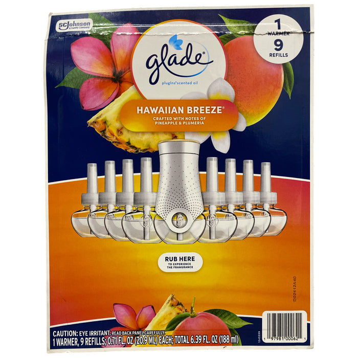 Glade Plugins Scented Oil Hawaiian Breeze, 9 Refills & 1 Warmer