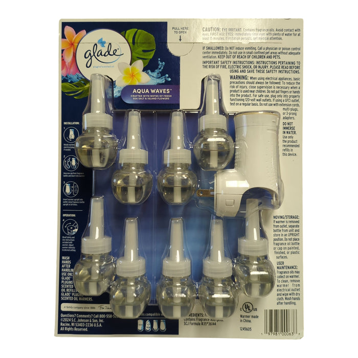 Glade Plugins Scented Oil Aqua Waves, 9 Refills & 1 Warmer