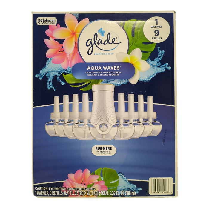 Glade Plugins Scented Oil Aqua Waves, 9 Refills & 1 Warmer