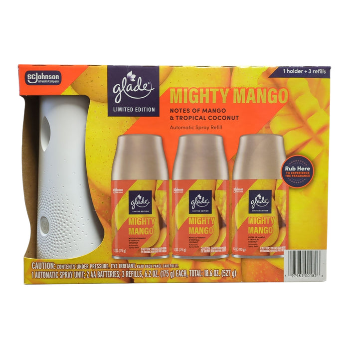 Glade Automatic Spray Air Freshener, 1 Spray Unit & 3 Refills, Mighty Mango