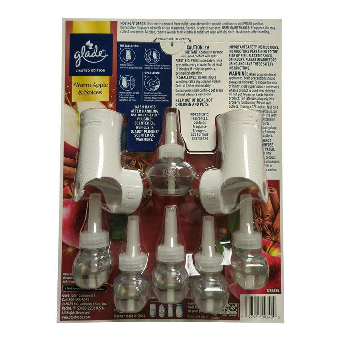 Glade Plug-Ins Scented Oil Set, 2 Warmers & 6 Refills, Warm Apple & Spices