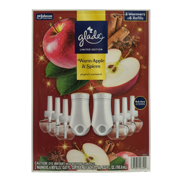 Glade Plug-Ins Scented Oil Set, 2 Warmers & 6 Refills, Warm Apple & Spices