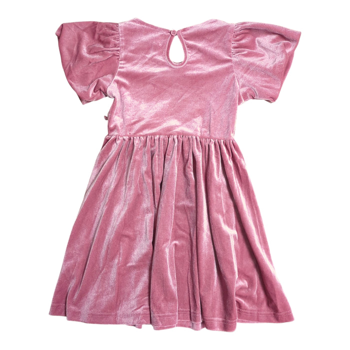 Lands' End Girl's Bubble Sleeve, V-Neck Super Soft Velour Dress