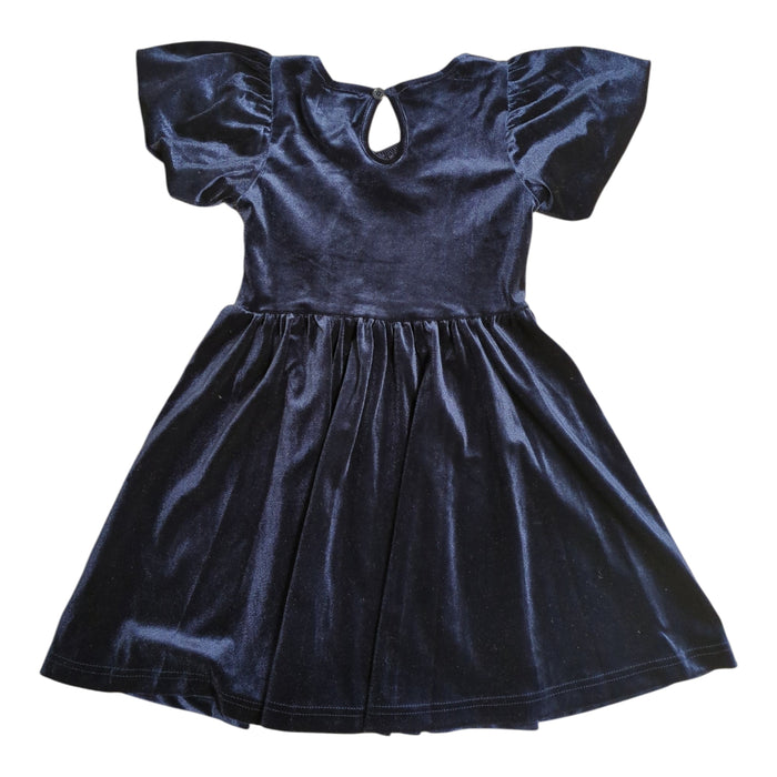 Lands' End Girl's Bubble Sleeve, V-Neck Super Soft Velour Dress