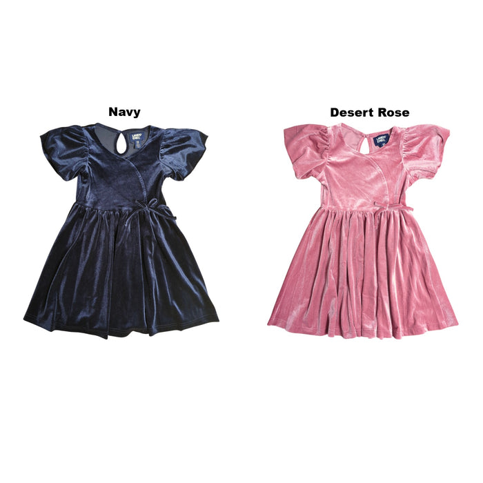 Lands' End Girl's Bubble Sleeve, V-Neck Super Soft Velour Dress
