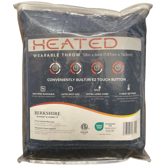 Berkshire Heated Velvety Plush Wearable Throw with Extra Long Cord, 58"x64"