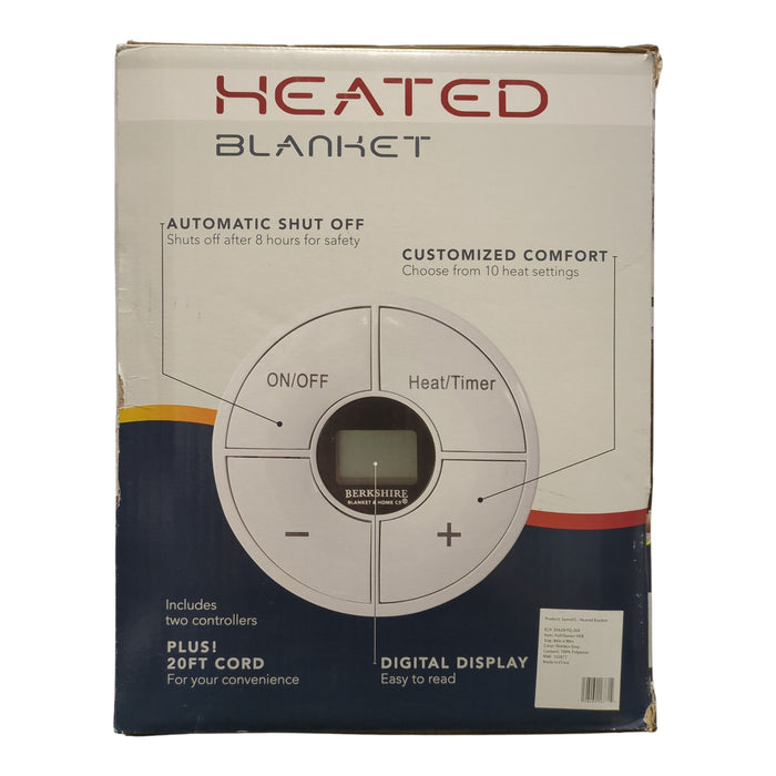 Berkshire Heated Blanket with 10 Settings & 2 Controllers, Grey, Full/Queen