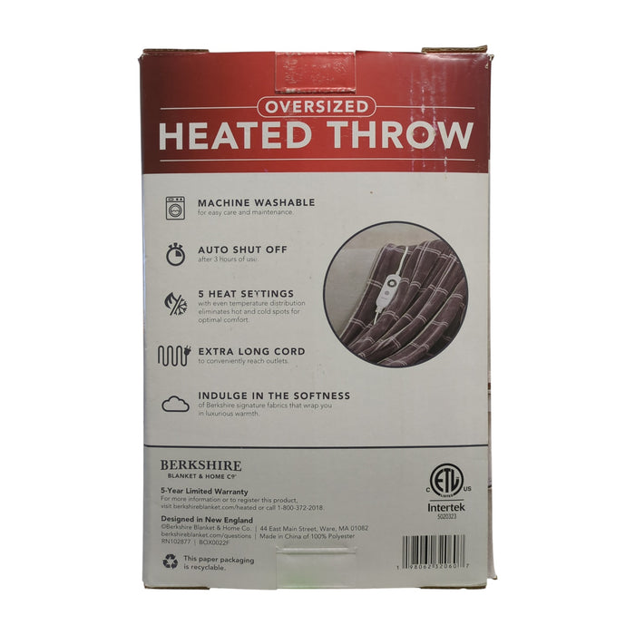 Berkshire Oversized Heated Throw with Auto Shut Off, 60"x70", Charcoal Plaid