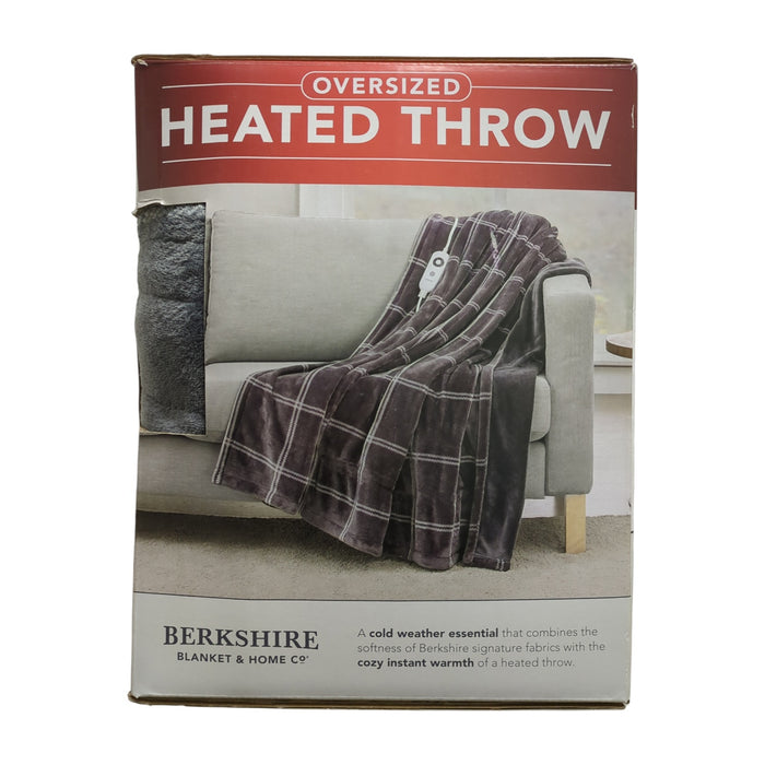 Berkshire Oversized Heated Throw with Auto Shut Off, 60"x70", Charcoal Plaid