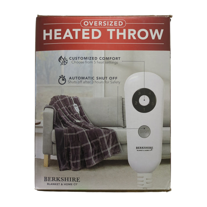 Berkshire Oversized Heated Throw with Auto Shut Off, 60"x70", Charcoal Plaid