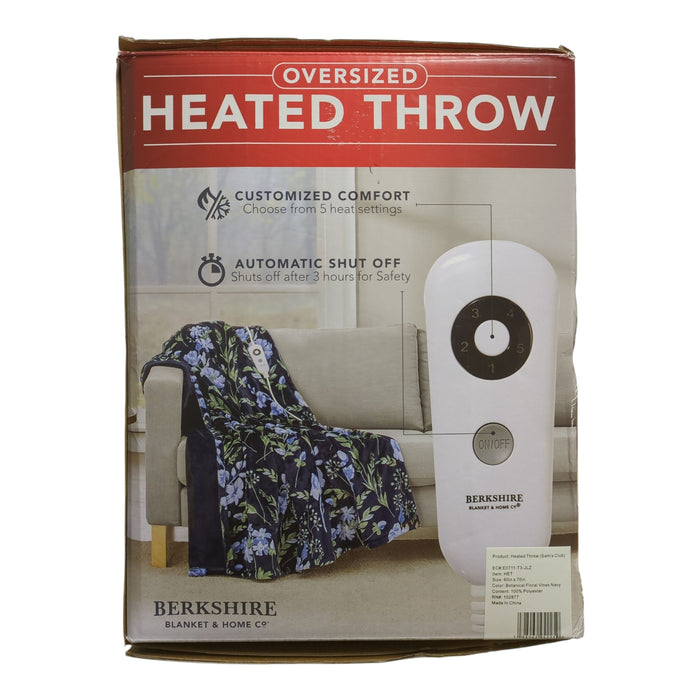 Berkshire Oversized Heated Throw with Auto Shut Off, 60"x70", Floral Navy