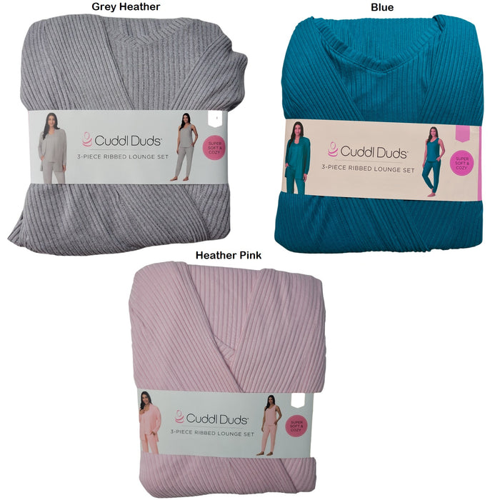 Cuddl Duds Women's 3-Piece Cardigan Jogger Tank Top Lounge Set