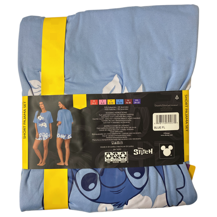 Character Womens Lightweight 2-Piece Short Sleeve and Short Pajama Set (Stitch, L (12-14))