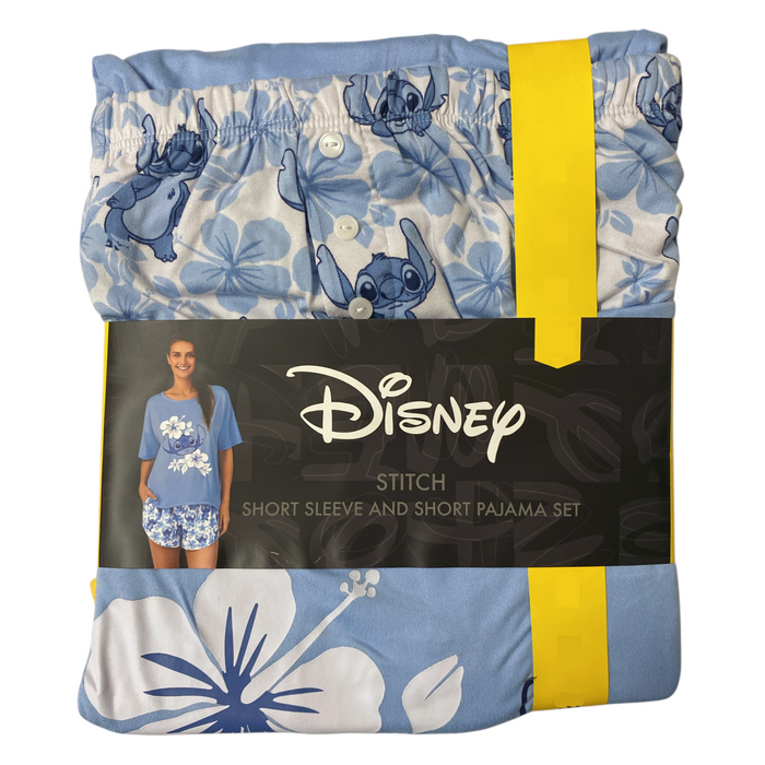 Character Womens Lightweight 2-Piece Short Sleeve and Short Pajama Set (Stitch, L (12-14))
