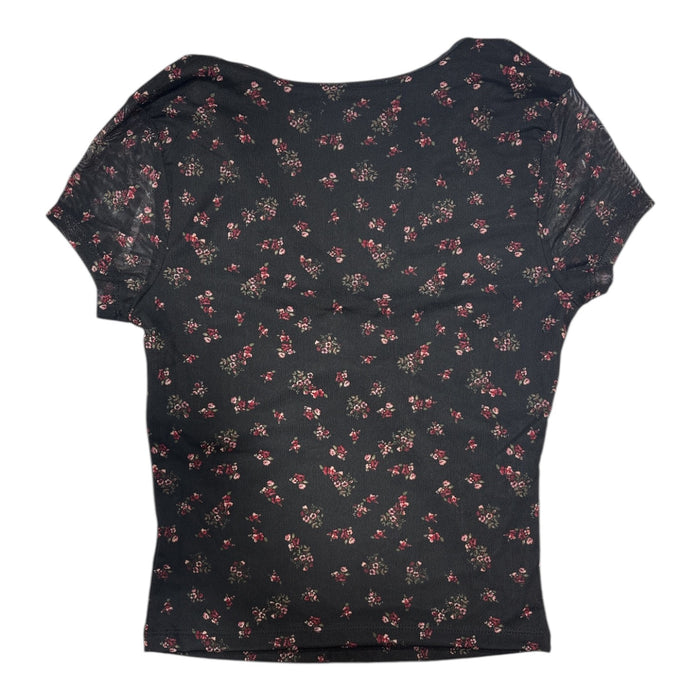 Aeropostale Women's Mesh Short Sleeve V-Neck Floral Crop Top