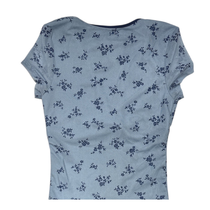 Aeropostale Women's Mesh Short Sleeve V-Neck Floral Crop Top