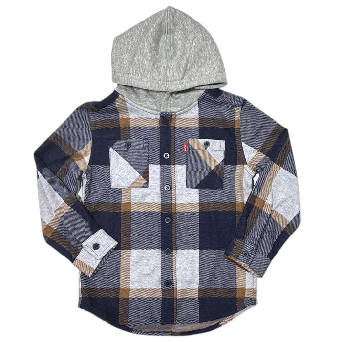Levi's Boys Warm Regular Fit Button Up Flannel Hooded Overshirt