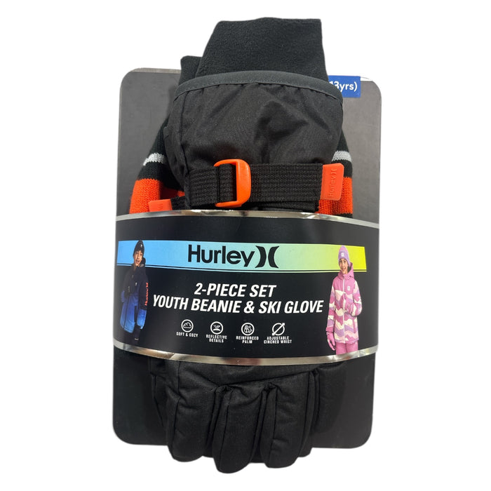 Hurley Kids 2 Piece Youth Cold Weather Knitted Beanie & Ski Glove Set