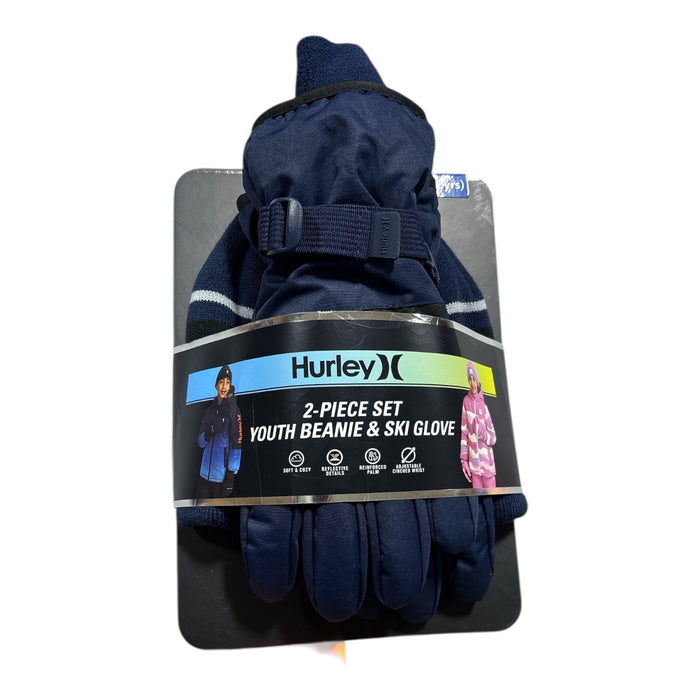 Hurley Kids 2 Piece Youth Cold Weather Knitted Beanie & Ski Glove Set