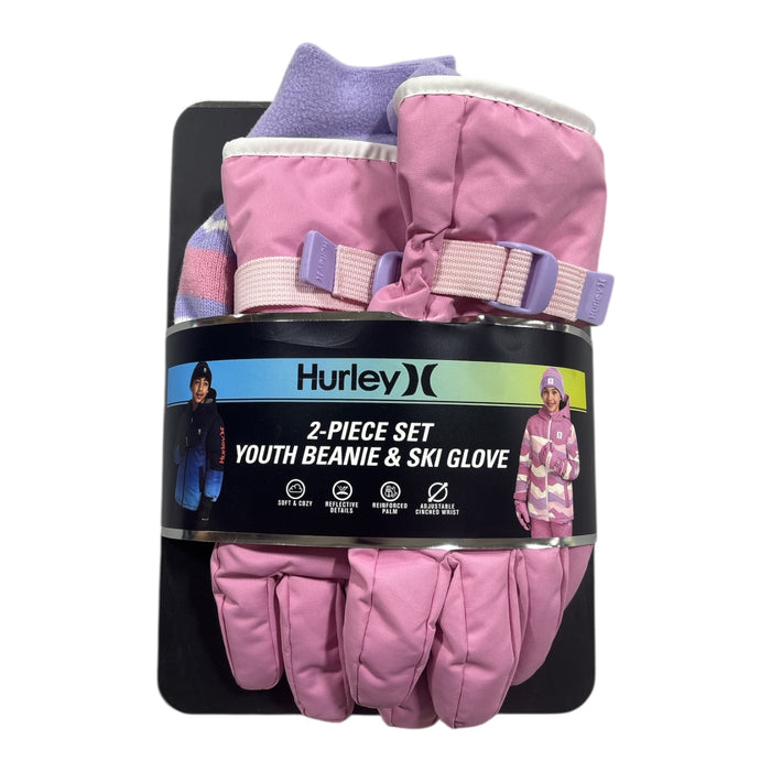 Hurley Kids 2 Piece Youth Cold Weather Knitted Beanie & Ski Glove Set