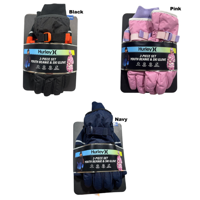 Hurley Kids 2 Piece Youth Cold Weather Knitted Beanie & Ski Glove Set