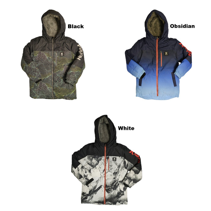 Hurley Boys Sherpa Lined Water-Resistant Snow Jacket with Powder Skirt