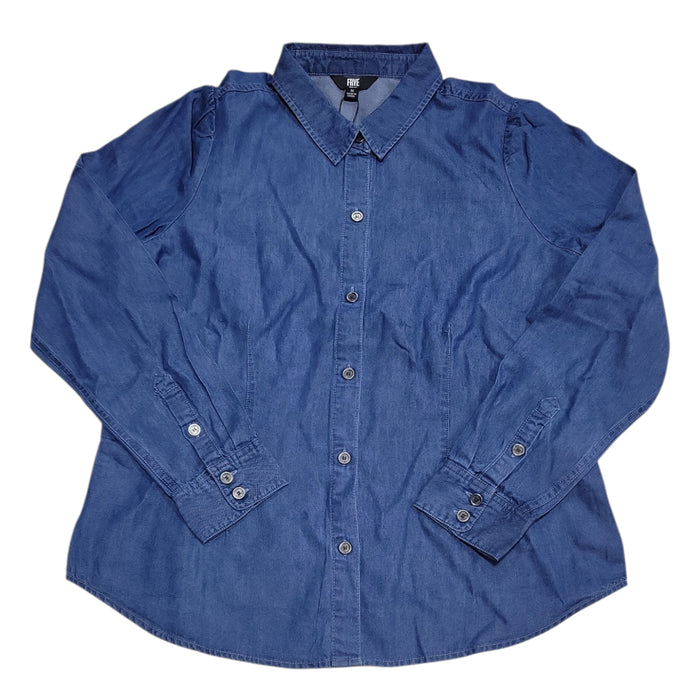 Frye Women's Lightweight Comfort Puff Sleeve Button-Down Denim Top