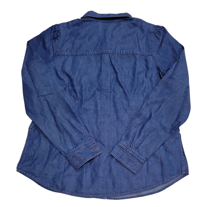 Frye Women's Lightweight Comfort Puff Sleeve Button-Down Denim Top