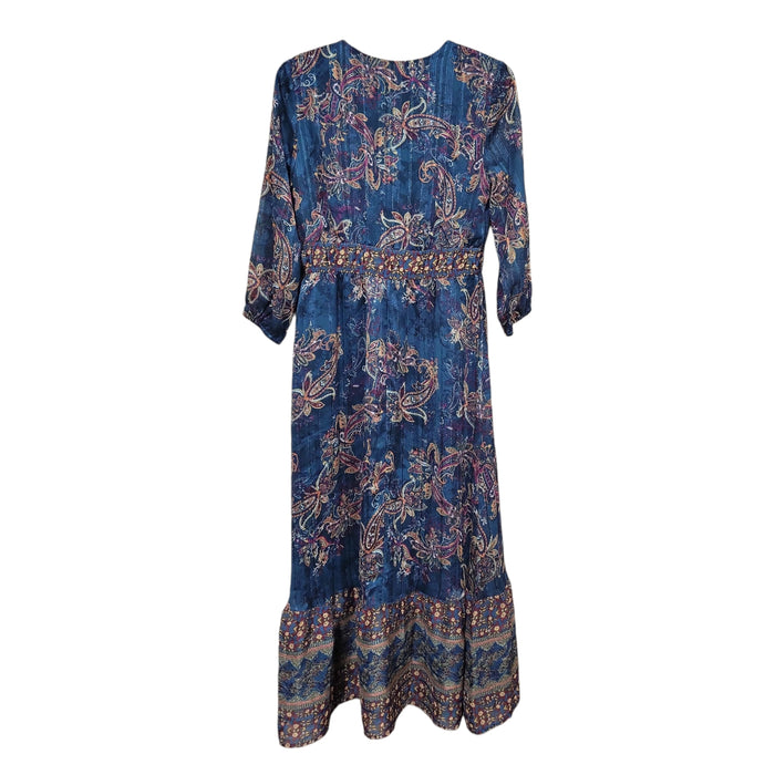 Frye Women's Elastic Waistband 3/4 Sleeves V-Neck Maxi Dress