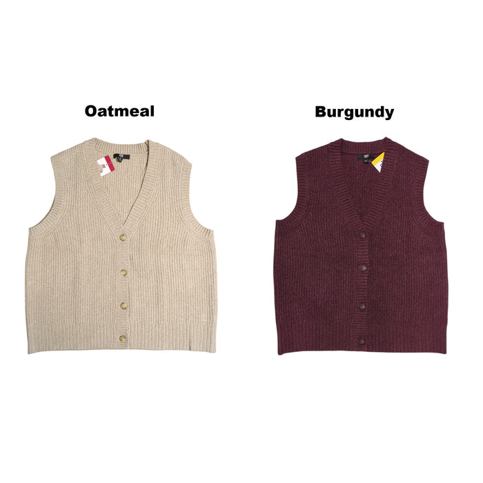 Frye Women's V-Neck Button-Up Ribbed Hem Sweater Vest
