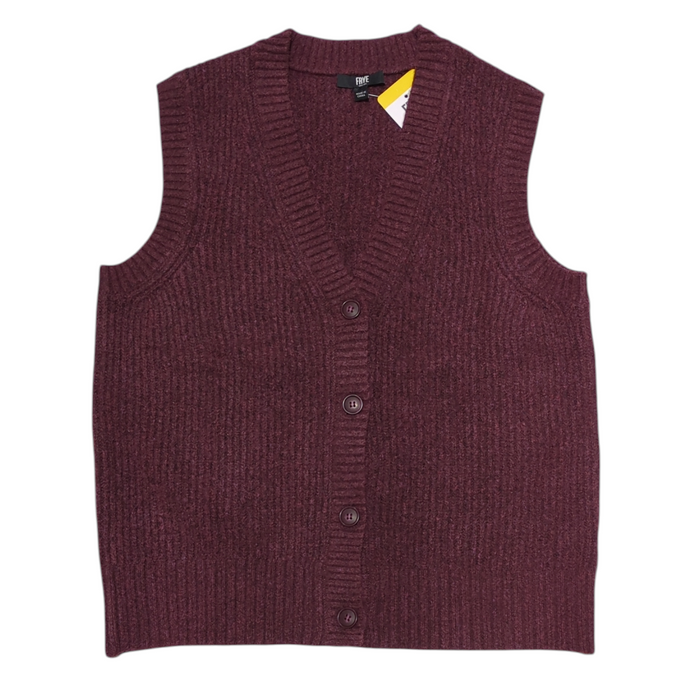 Frye Women's V-Neck Button-Up Ribbed Hem Sweater Vest