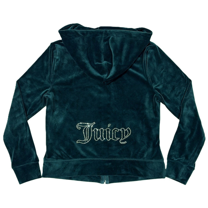 Juicy Couture Women's Rhinestone Logo Hooded Full Zip Velour Jacket