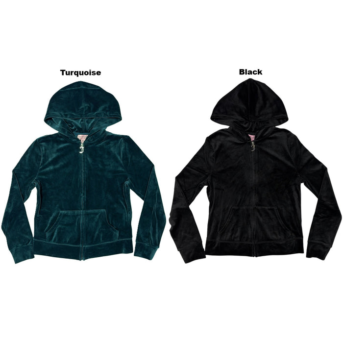 Juicy Couture Women's Rhinestone Logo Hooded Full Zip Velour Jacket